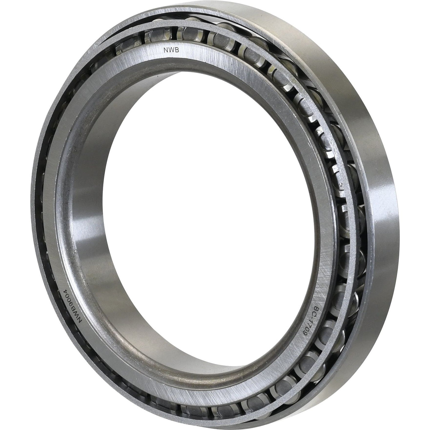 A single cylindrical metal bearing ring with a visible inner and outer raceway, containing multiple tapered rollers, resembling the precision found in Sparex Taper Roller Bearing (4T-T4CB120) - S.43416.