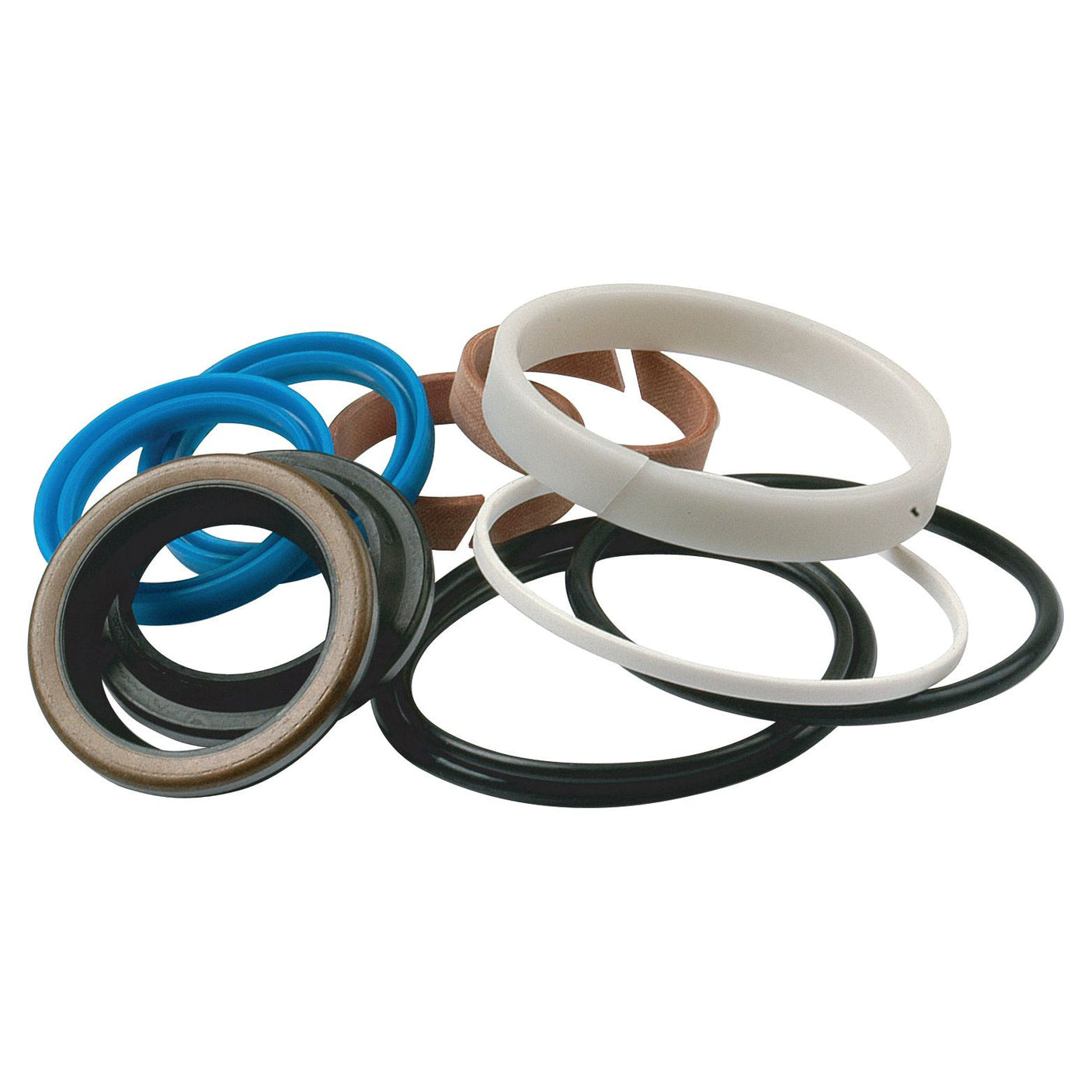 The Seal Kit | Sparex Part No.S.43430 by Sparex includes an assortment of O-rings and seals in various colors and sizes, such as blue, white, black, and brown. This kit is compatible with Landini and Massey Ferguson tractors.