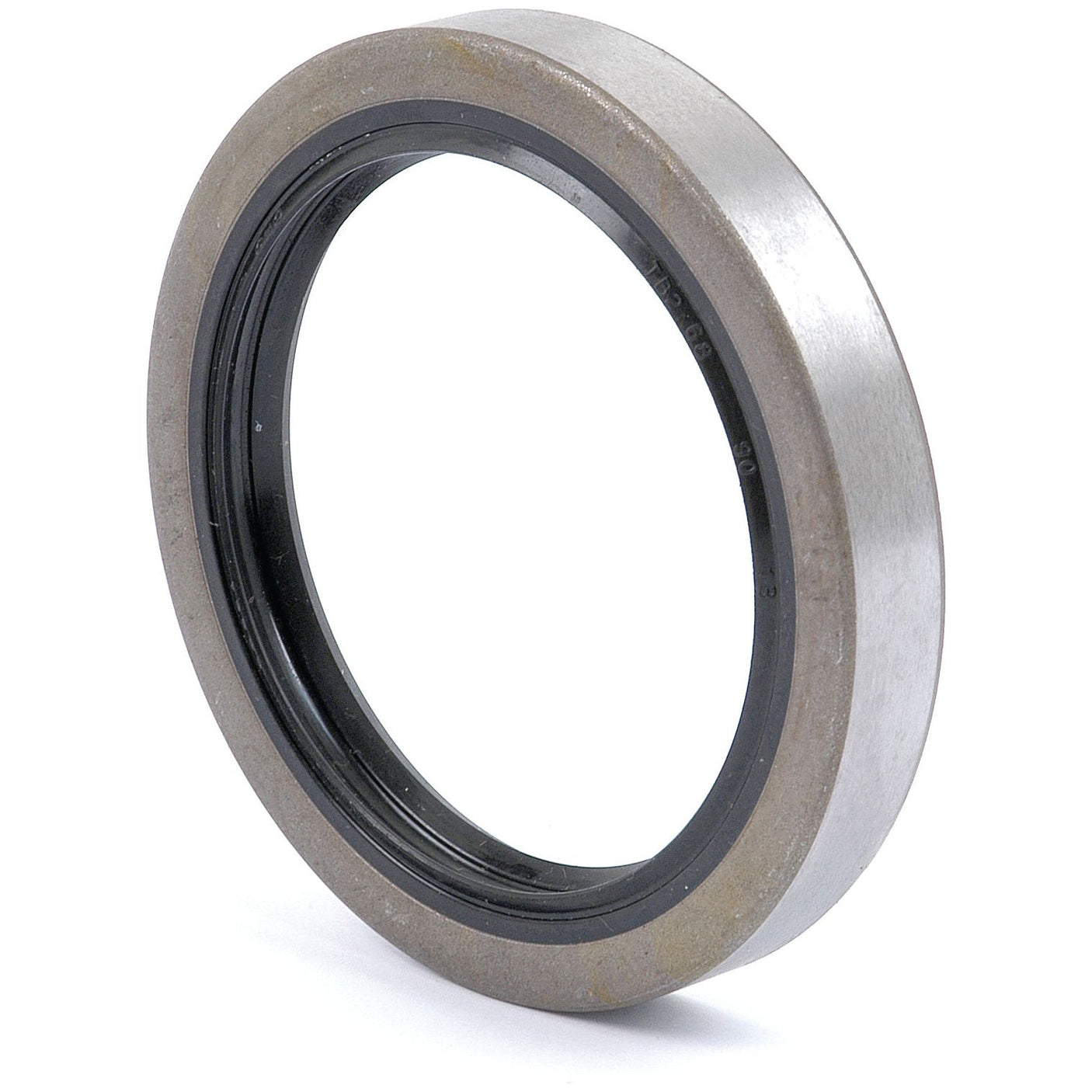 A close-up view of a Sparex PTO Shaft Seal (Sparex Part No.S.43456), commonly used in Massey Ferguson machinery, featuring a smooth outer rim and an inner black rubber ring.