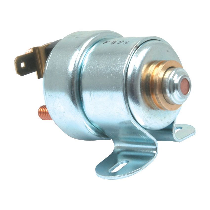 The Starter Solenoid (Sparex Part No. S.43494) by Sparex is a metallic 12V automotive component with terminal connectors and a mounting bracket, ideal for Case IH and compatible models, available through Sparex.