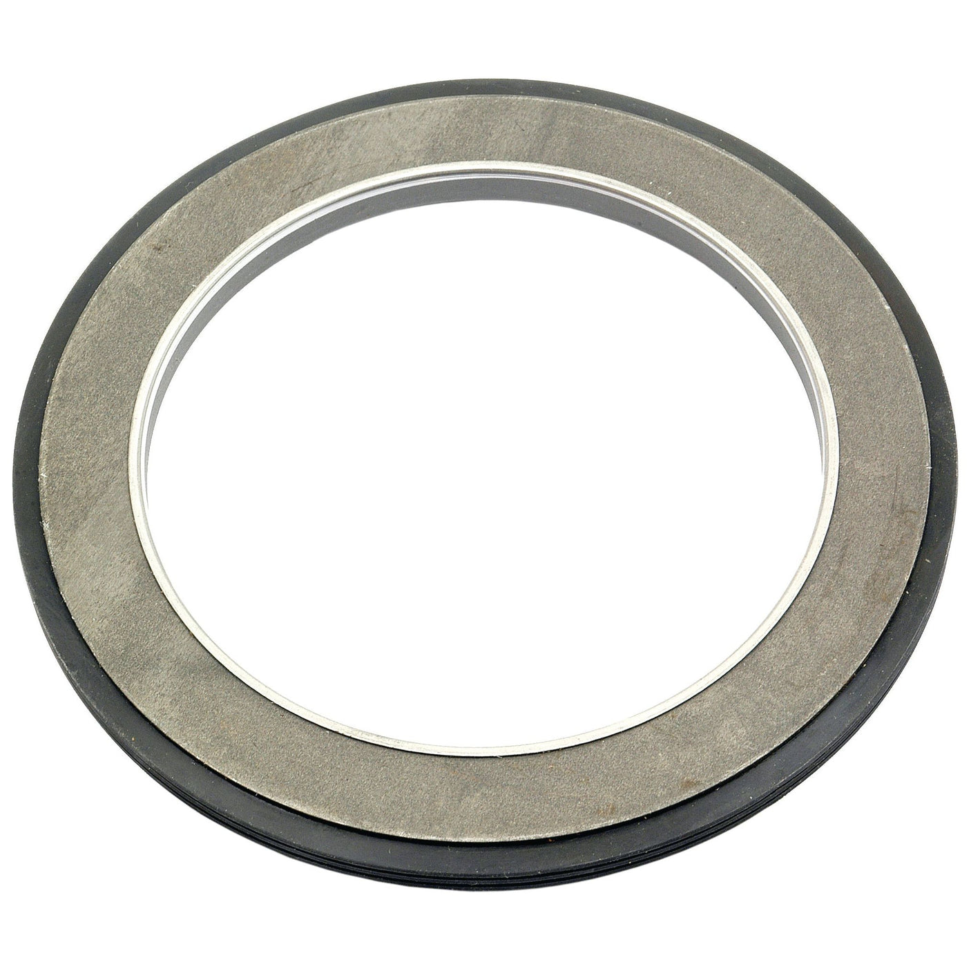 Sparex's Oil Seal (Part No. S.43507), measuring 101.3 x 141.8 x 8.3mm, features a silver metallic inner ring and a darker outer edge, and is compatible as a Seal Rear Axle for Massey Ferguson models.
