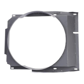 The AGCO Massey Ferguson - Fan Surround - 4353855M1 is a gray circular metal shroud with rectangular mounting brackets on the sides, specifically designed for compatibility with the Massey Ferguson 6400 Series.