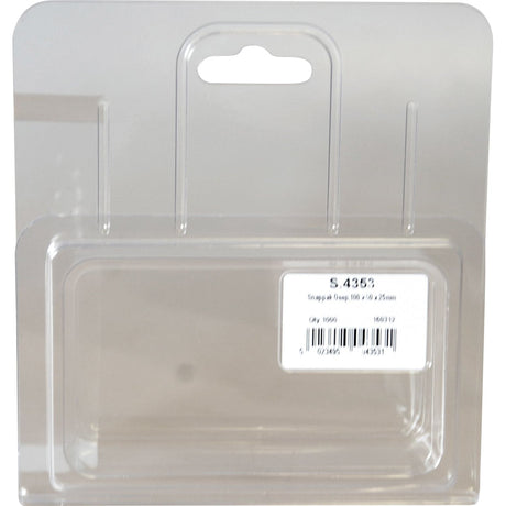 Clear plastic Snappack - Deep clamshell packaging with dimensions 103 x 58 x 23mm. It has a cardboard backing, a hanging tab at the top, and a label with the code "S.4353". The product is under the Sparex brand.