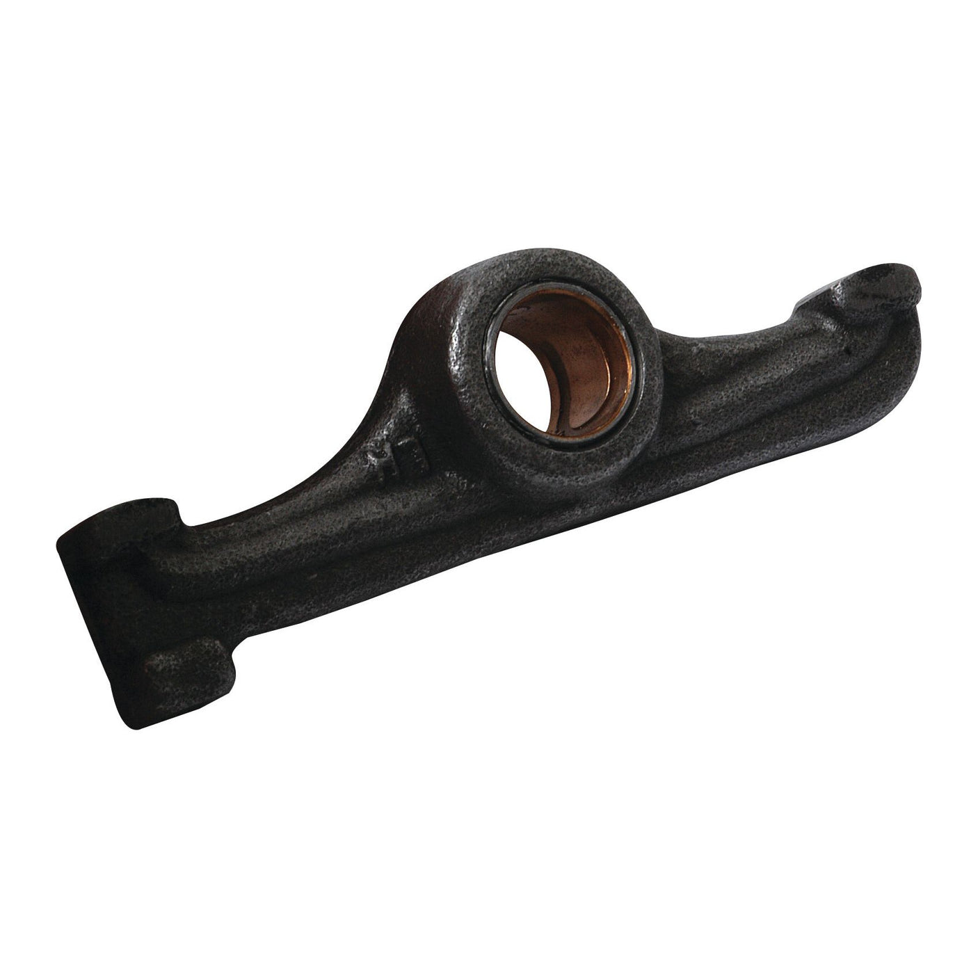 A durable black metal rocker arm for an engine, featuring a cylindrical opening in the center, branded by Sparex with part number S.43584.