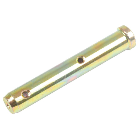 The Sparex Lower link pin, part number S.43634, is a metallic cylindrical pin with a diameter of 16mm and three holes, designed for use in mechanical assemblies or engineering applications. It features working lengths of 38mm and 90mm, and is compatible with Massey Ferguson models such as the 195357M1.