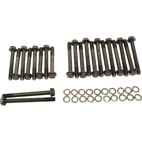 A Cylinder Head Stud Kit - S.43679 by Sparex, featuring crucial bolts and washers for engine manufacturers, meticulously arranged on a white background.