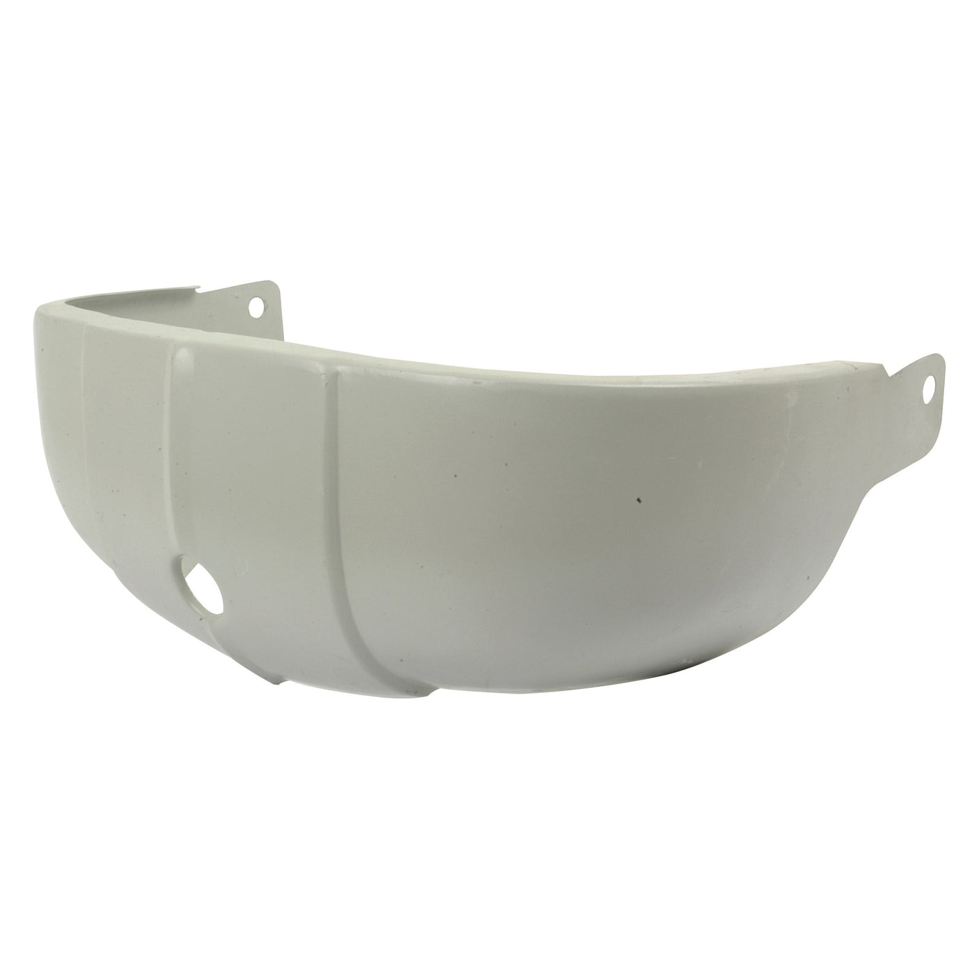 The Sparex Lower Panel, Part No. S.43681, is a white, curved plastic component with mounting brackets and a circular cutout at the bottom center, perfect for use with Massey Ferguson machinery.