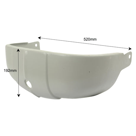 A Sparex curved plastic lower panel in white, measuring 520mm in width and 192mm in height, compatible with Massey Ferguson tractors (Sparex Part No. S.43681).