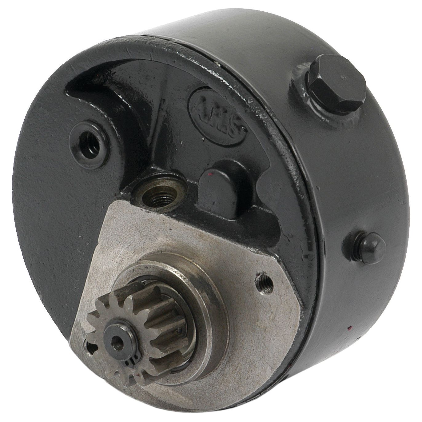 A close-up view of the Power Steering Hydraulic Pump, Sparex Part No. S.43692, showcases its cylindrical housing with a protruding gear, reminiscent of Barnes Type design. The housing features visible bolts and screws, highlighting its detailed construction by Sparex.