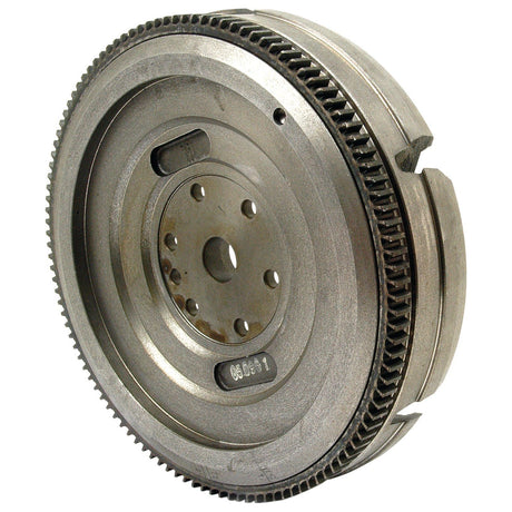 A Flywheel Assembly 12'' (Sparex Part No. S.43714) with multiple circular holes, gear teeth along the outer edge, and compatibility with Massey Ferguson machinery from the brand Sparex.