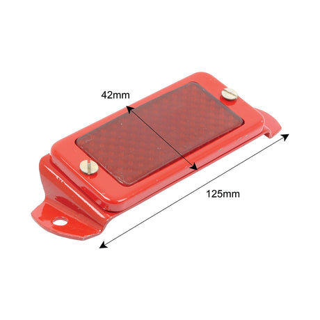 The Rectangular Reflector (Rivet On) by Sparex, Part No. S.43723, is a red reflector measuring 125mm in length and 42mm in width. It includes two screws for mounting and is compatible with Landini and Massey Ferguson tractors.