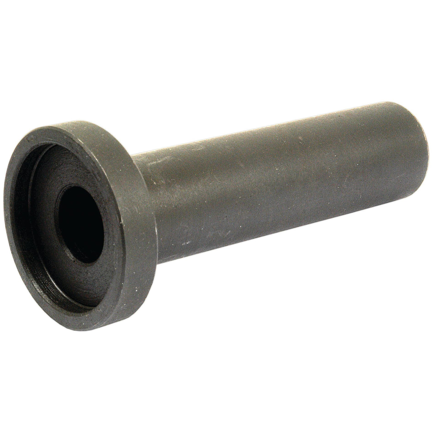 The Sparex Spring Guide (Part No. S.43771) is a cylindrical black metal pipe fitting with a flared end and a central opening, compatible with Massey Ferguson hydraulic lift cover systems.