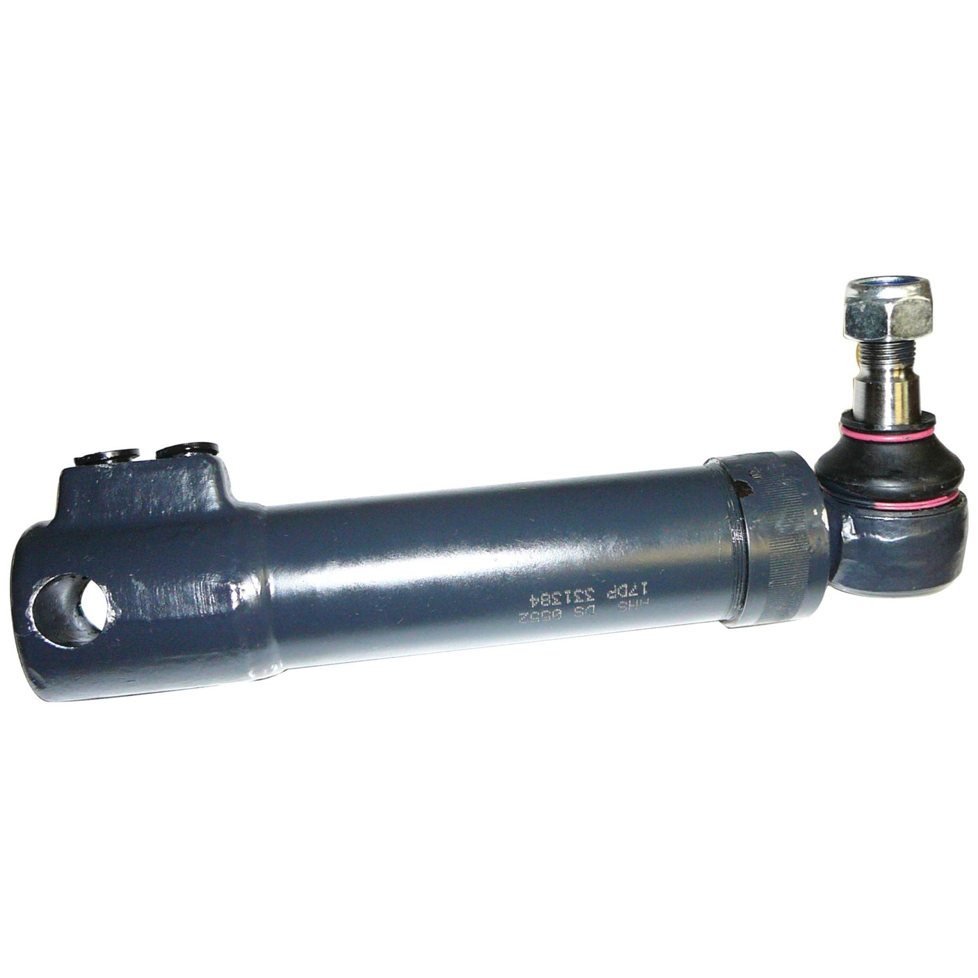 A hydraulic cylinder with a clevis mount on one end and a ball joint on the other, used in machinery for motion control, such as the Sparex Power Steering Cylinder (Sparex Part No. S.43773) in tractors like the Massey Ferguson 240.