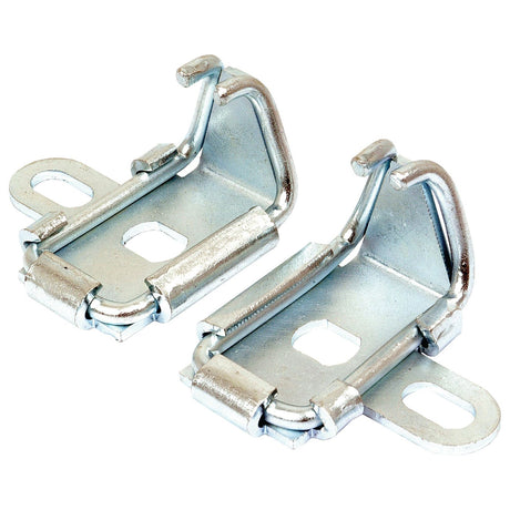 Two U-shaped Brake Adjuster Plates with open ends and bolt holes, featuring a silver finish, perfect for Massey Ferguson models. Sparex Part No. S.43785 (Part number: 825590M1).