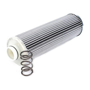 A cylindrical metal filter with a white base and three small springs placed beside it, often found in Massey Ferguson models as part of the AGCO Hydraulic Filter Cartridge - 4381314M1.