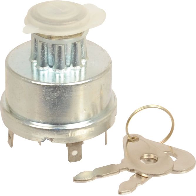 A Sparex Ignition Switch (Part No. S.43818) with keys on a keyring beside it, perfect for Merlo tractors or other machines needing Sparex parts.