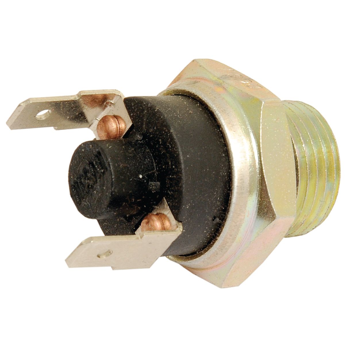 A close-up image of the Safety Switch | Sparex Part No.S.43822 featuring two connectors and a threaded base, compatible with Massey Ferguson equipment, from the brand Sparex.