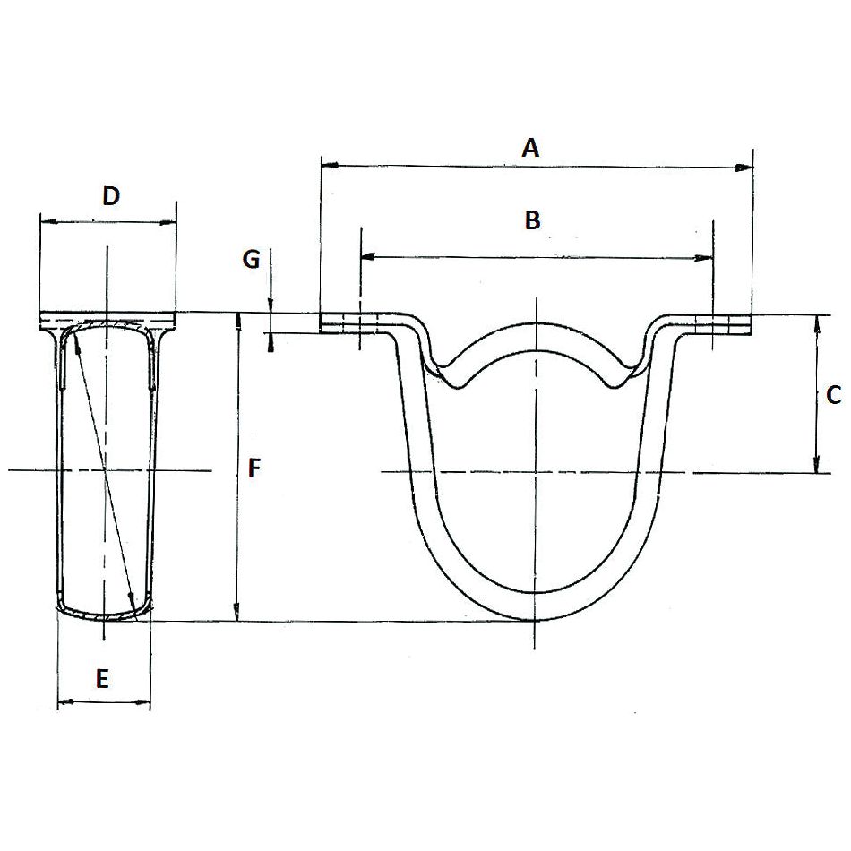 Technical diagram illustrating the dimensions of a U-shaped pipe trap with various labeled measurements, similar to the detailed schematics used for Sparex Bearing Housing Only (PP207) components, Sparex Part No. S.43877 from the brand Sparex.