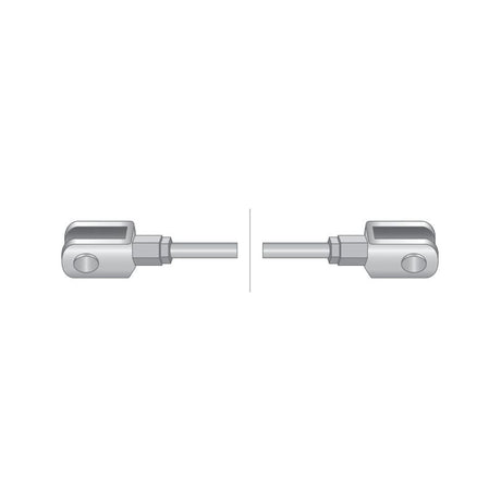 Illustration of two Sparex Hitch Cable clevis ends facing each other, each attached to a horizontal rod with a gap between them. Product details: Hitch Cable - Length: 1910mm (75 7/32''), Cable length: 1725mm (67 15/16''), Sparex Part No. S.43899, from the brand Sparex.