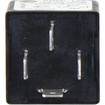 A black, square-shaped Sparex Relay (Part No. S.43933) with four metal prongs, compatible with Massey Ferguson models.