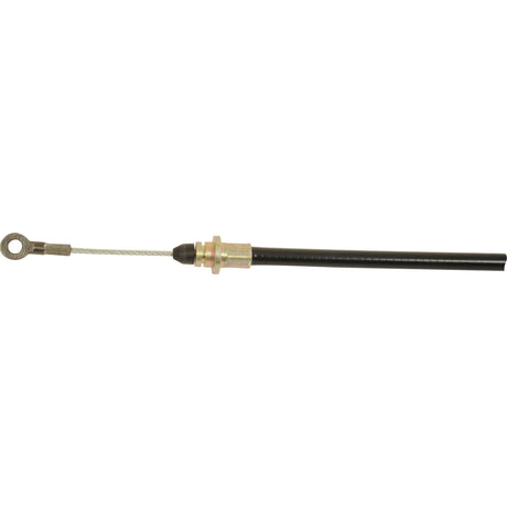 The Sparex Foot Throttle Cable (Sparex Part No. S.43946) for Case IH and New Holland machinery features a 1304mm cable length with an 1189mm outer casing, a looped end threaded through a metal fitting, and is enclosed in a durable black outer casing.