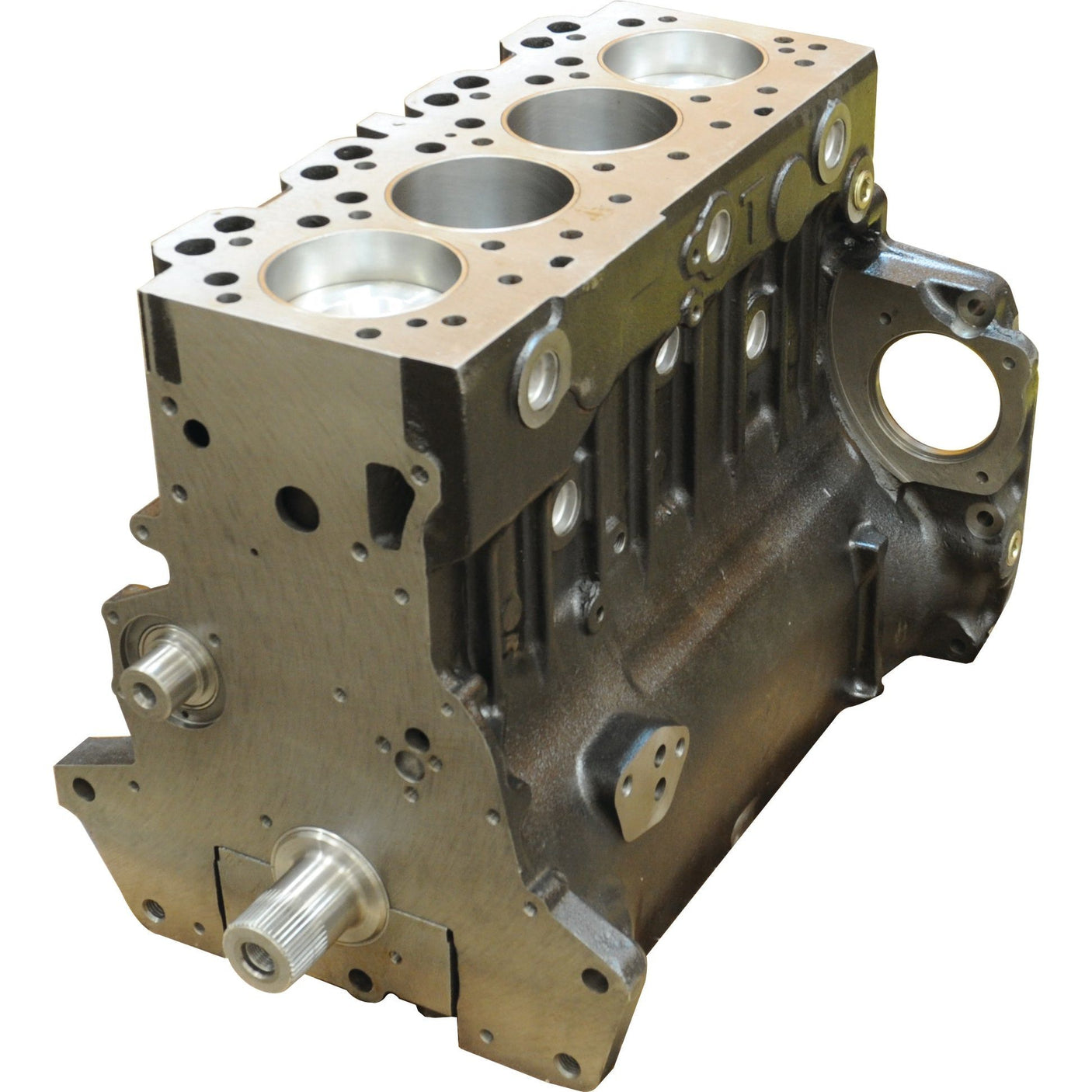 The Sparex Short Engine: A4.248 - S.43967 features a metal engine block with three large cylinder holes, multiple smaller holes for components and attachments, and includes a 6 Bolt Balancer Unit.