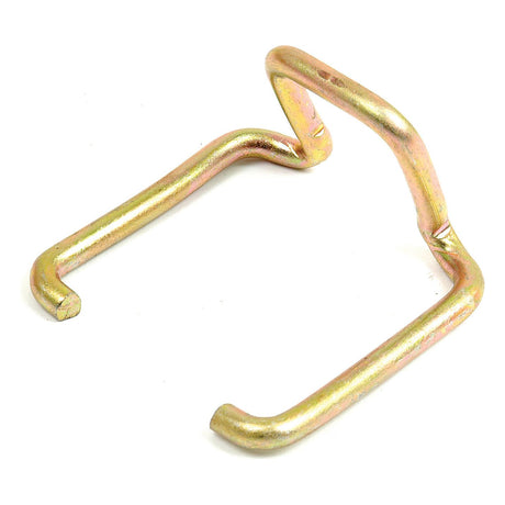 A bent metal hook with a goldish finish, featuring a rectangular shape and angled edges, reminiscent of the durable Sparex Top Link Locking Clip (Part No. S.439) used in Massey Ferguson machinery.