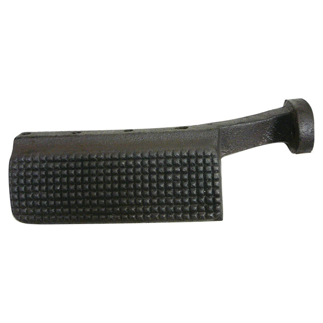 Close-up of a black metal foot pedal with a textured surface for grip, perfect for your Massey Ferguson. The Foot Rest - LH (Sparex Part No. S.44001) from Sparex features a rectangular body and a protruding arm on one end, ensuring reliable performance whether you're working on your tractor or any other task.