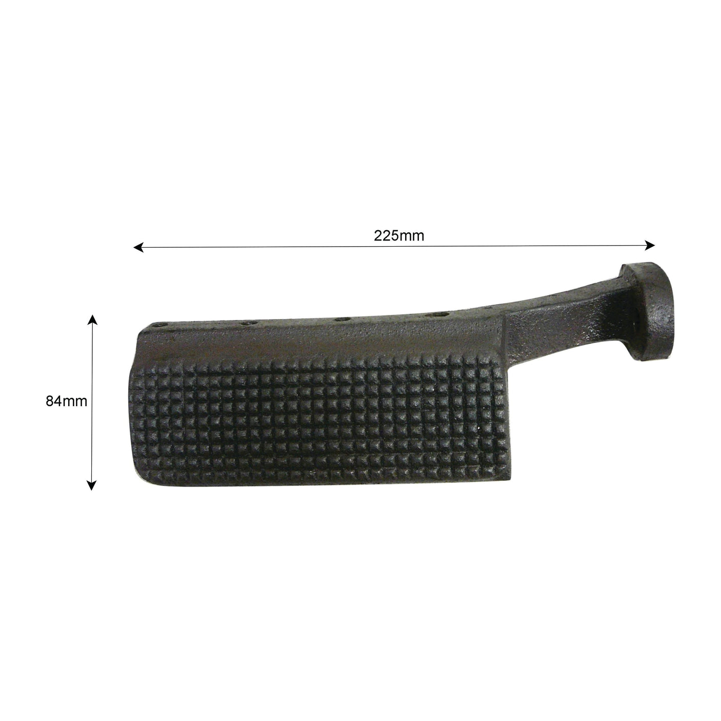 Image of a black textured object, identified as the Sparex Foot Rest - LH for Massey Ferguson machinery, with dimensions of 225mm in length and 84mm in height, clearly labeled. The product is listed under Sparex Part No.S.44001.