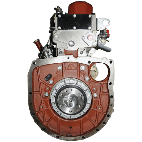 Close-up view of the Sparex Complete Engine: AD3.152 (Lip Seal) - S.44103, highlighting the red housing, various mechanical parts, and a metal plate with visible bolts and fasteners, showcasing what appears to be part of the fuel injection pump system.