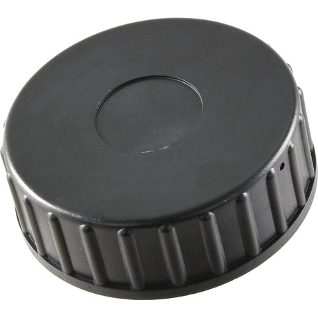 A black Sparex Fuel Cap - S.44132 with ridged sides and a recessed circular center.