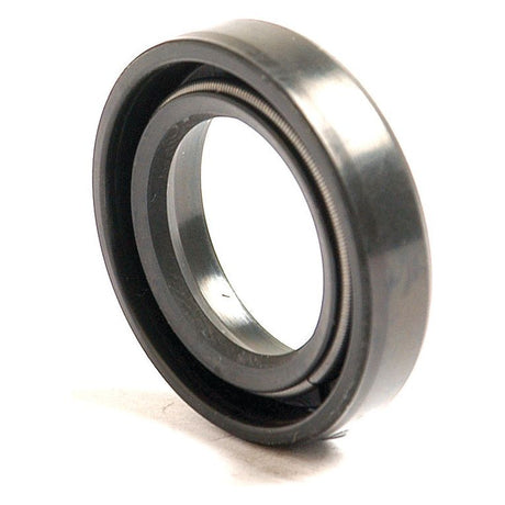 A black rubber and metal oil seal ring, similar to the Sparex Imperial Rotary Shaft Seal (Part No. S.4433), is displayed on a white background. The seal, measuring 11/16'' x 1 1/8'' x 1/4'', has a circular shape and includes an inner metal coil. Designed for use in Ford / New Holland machinery, this Sparex component ensures longevity and effectiveness.
