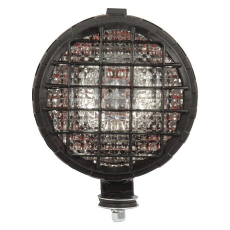 Introducing the Sparex Work Light (Halogen), Round, RH & LH, 12V - S.4502: a round, black caged work light with a textured glass cover and a bottom-mounted bolt. It features IP65-rated protection for enhanced durability.