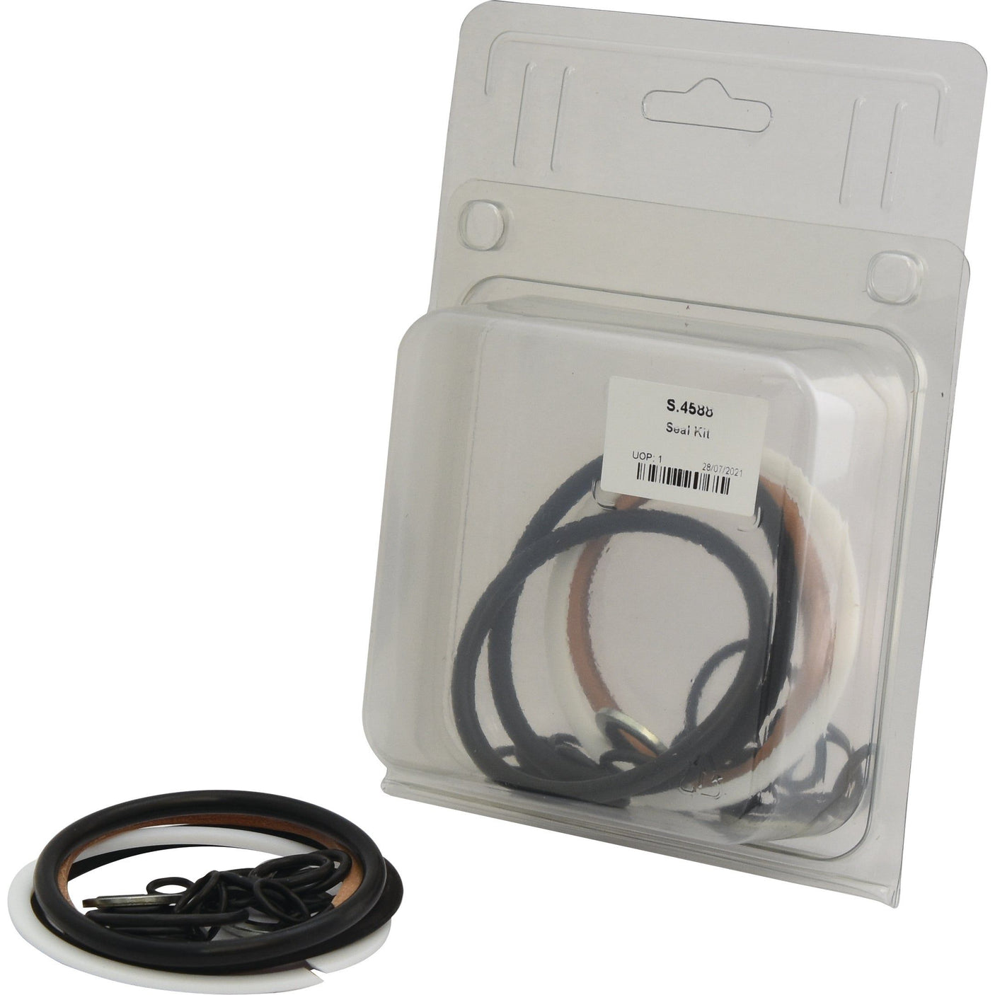 A sealed clear plastic package containing O-rings from the "O Ring Kit" with Sparex Part No. S.4588 by Sparex. One O-ring from the kit is placed outside the package on a flat surface, ideal for Ford/New Holland machinery.