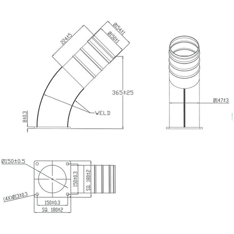 45Â° Pipe with Flange and Hose End 6'' (150mm) x (150mm) (Galvanised) - S.136707 - Farming Parts