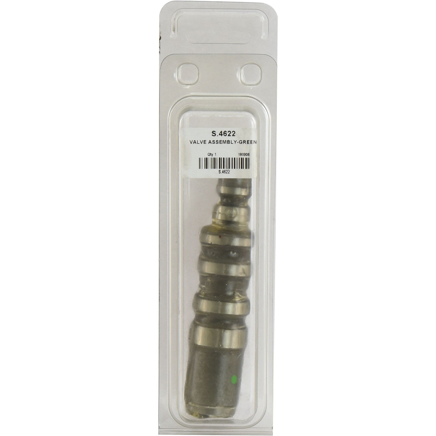 Packaged metal valve control assembly labeled "Valve Control Assembly - Green | Sparex Part No.S.4622," compatible with Ford/New Holland equipment, visible through transparent plastic casing and branded under Sparex.