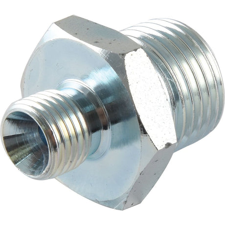 Hydraulic adaptor fitting by Sparex, featuring a hexagonal central section with a 1/4" BSP male thread on one end and a 1/2" BSP male thread on the opposite end (Sparex Part No. S.4677).