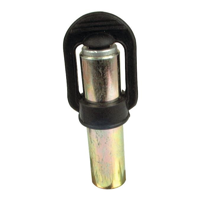 A metal cylindrical object with a black plastic handle attached at the top, resembling a Beacon Fixing Pin (Weld On) from Sparex, Part No. S.4708.