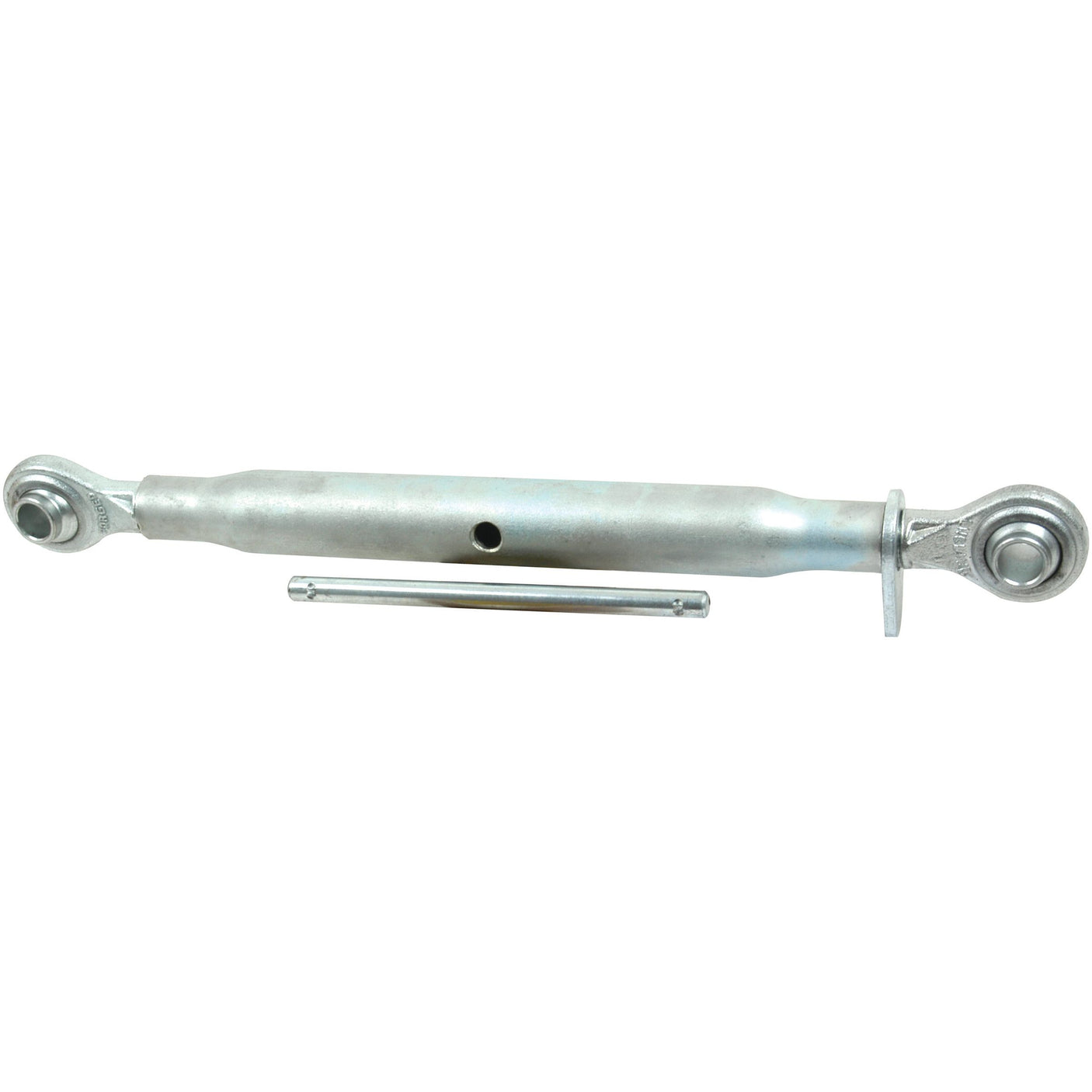 Introducing the Sparex Top Link (Cat.1/1) Ball and Ball, S.4718—a metal turnbuckle with threaded ends and an attached pin, designed for precise tube length adjustments in various mechanical and construction applications. This top link measures 1 1/8'' in diameter with a minimum length of 485mm.