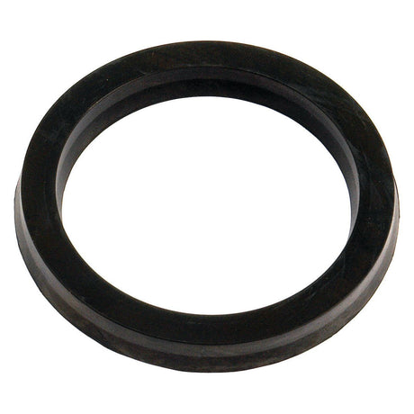 A black rubber gasket with a circular shape, commonly used in plumbing or mechanical systems as a seal to prevent leaks, such as the Hydraulic Piston Seal (Sparex Part No.S.4723) made by Sparex for Ford New Holland equipment.