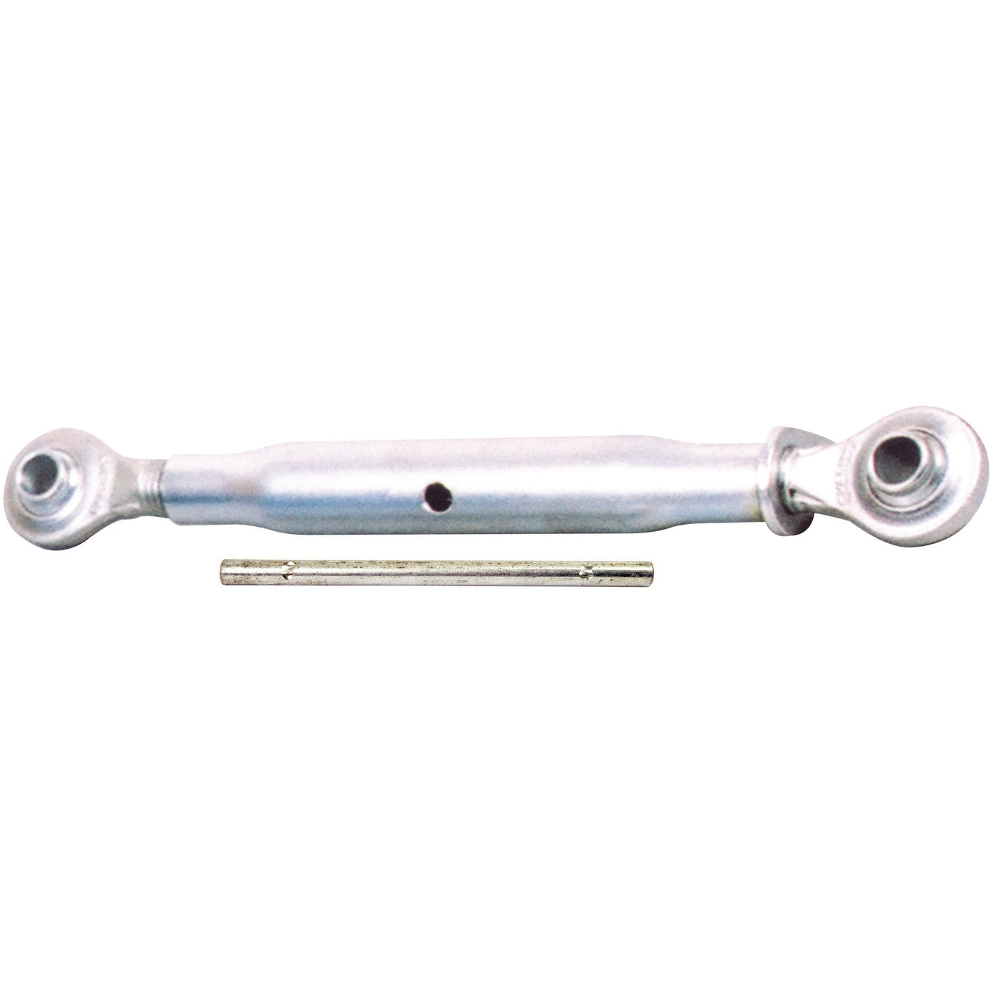 The Sparex Top Link (Cat.1/2) Ball and Ball, featuring rod end bearings on both sides and measuring a minimum length of 560mm, is depicted with an adjoining pin laid out below it.