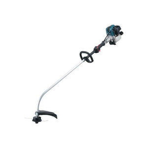 A Makita ER2550LH gas-powered string trimmer with a 25CC 4-stroke engine, featuring a curved shaft and a loop handle.