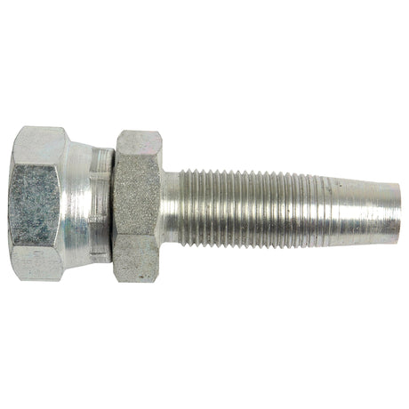 A Sparex Hydraulic 2-Piece Re-usable Coupling insert, measuring 1/2'' x 1/2'' BSP female with a 90-degree swept design (Part No. S.4752), featuring a metal threaded bolt with a hexagonal head and nut, and incorporating a smooth section near the head, is designed for re-usable hose applications.