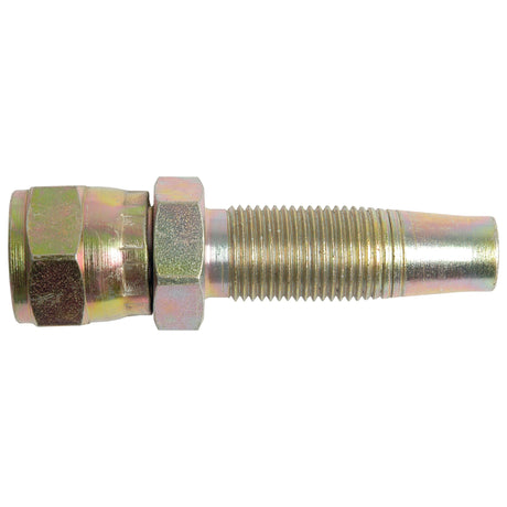 The Hydraulic 2-Piece Re-usable Coupling insert from Sparex, Part No.S.4768, is a metallic threaded hose connector featuring a hexagonal nut on one end, a ridged texture along the shaft, and a 3/4'' JIC female 90 swept design for Hose I/D 1/2''.