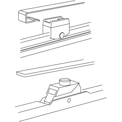 Line drawing showing two views of an assembly process: the top view depicts a Sparex Wiper Arm - 16'' (400mm) being positioned over another part, and the bottom view displays the component securely attached to the rail.