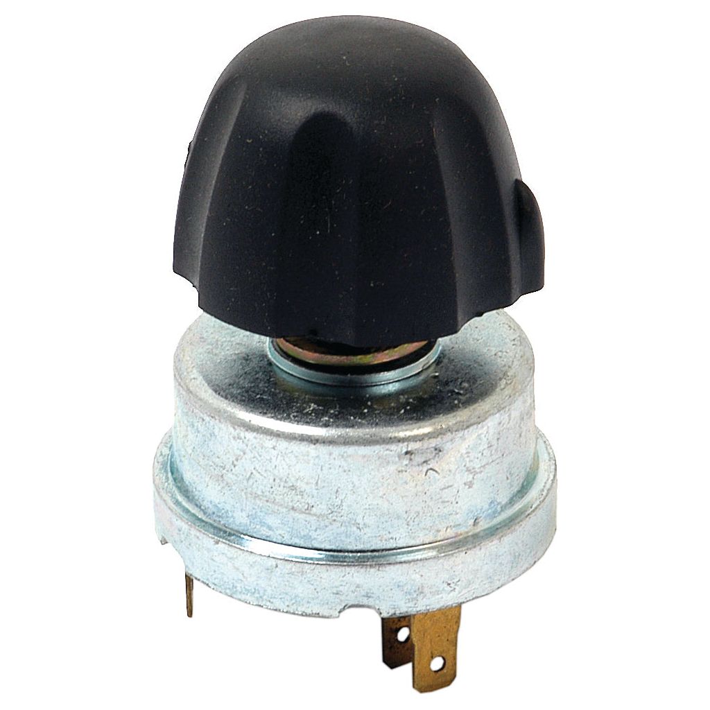 The Head Light Switch (Sparex Part No. S.48032) by Sparex features a rotary potentiometer with a black knob and three metal terminals at the bottom, making it ideal for lighting applications or as a replacement switch in Sparex systems.