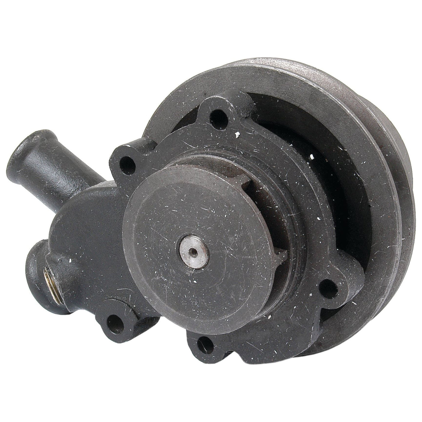 A close-up view of the Water Pump Assembly (Supplied with Pulley) - S.48061 by Sparex, depicting the inlet and outlet ports, mounting points, and V-Style Pulley.