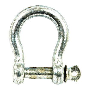 A Sparex Bow Shackle, Pin Ø8mm - S.4868, made of galvanised mild steel with a screw pin detachment lies against a white background.