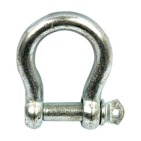 The Sparex Bow Shackle, Pin Ø19mm - S.4873, is a metal shackle with a pin designed for connecting and securing loads. It is crafted from mild steel and galvanised for durability, presented on a white background.