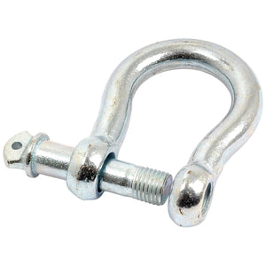 A Sparex Bow Shackle, Pin Ø25.4mm - S.4875 in galvanised silver metal with a threaded pin lies on a white background.